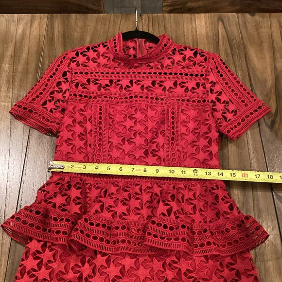 Self Portrait Red Star Guipure Lace Paneled Red Mini Dress US6 UK10 - Picture 5 of 9